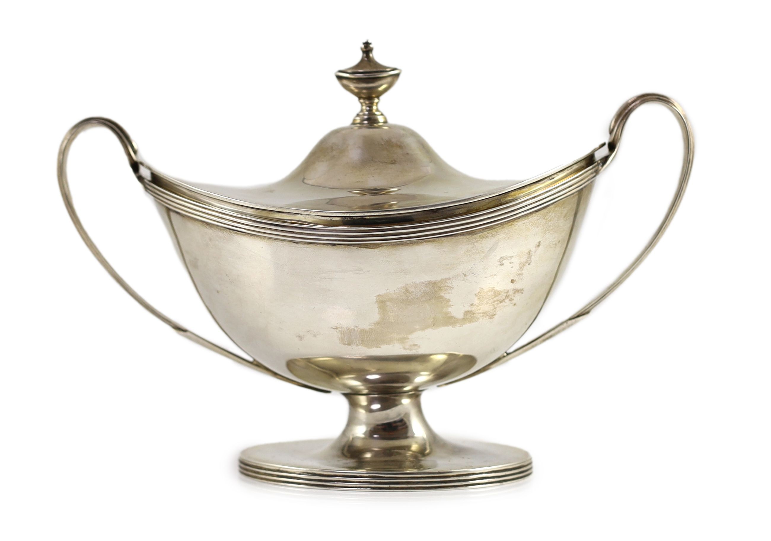A late Victorian silver Adam style sauce tureen and cover by William Hutton & Sons, (Edward Hutton)